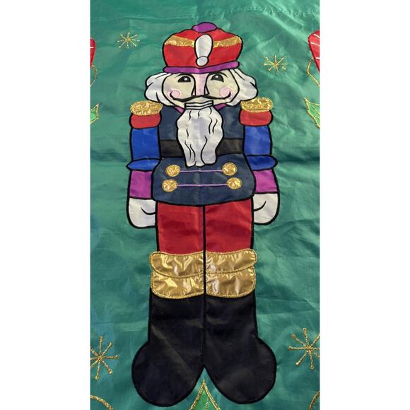 Vtg Applique Christmas Holiday Yard Flag Double Sided Nutcracker Candy Cane - Picture 9 of 10